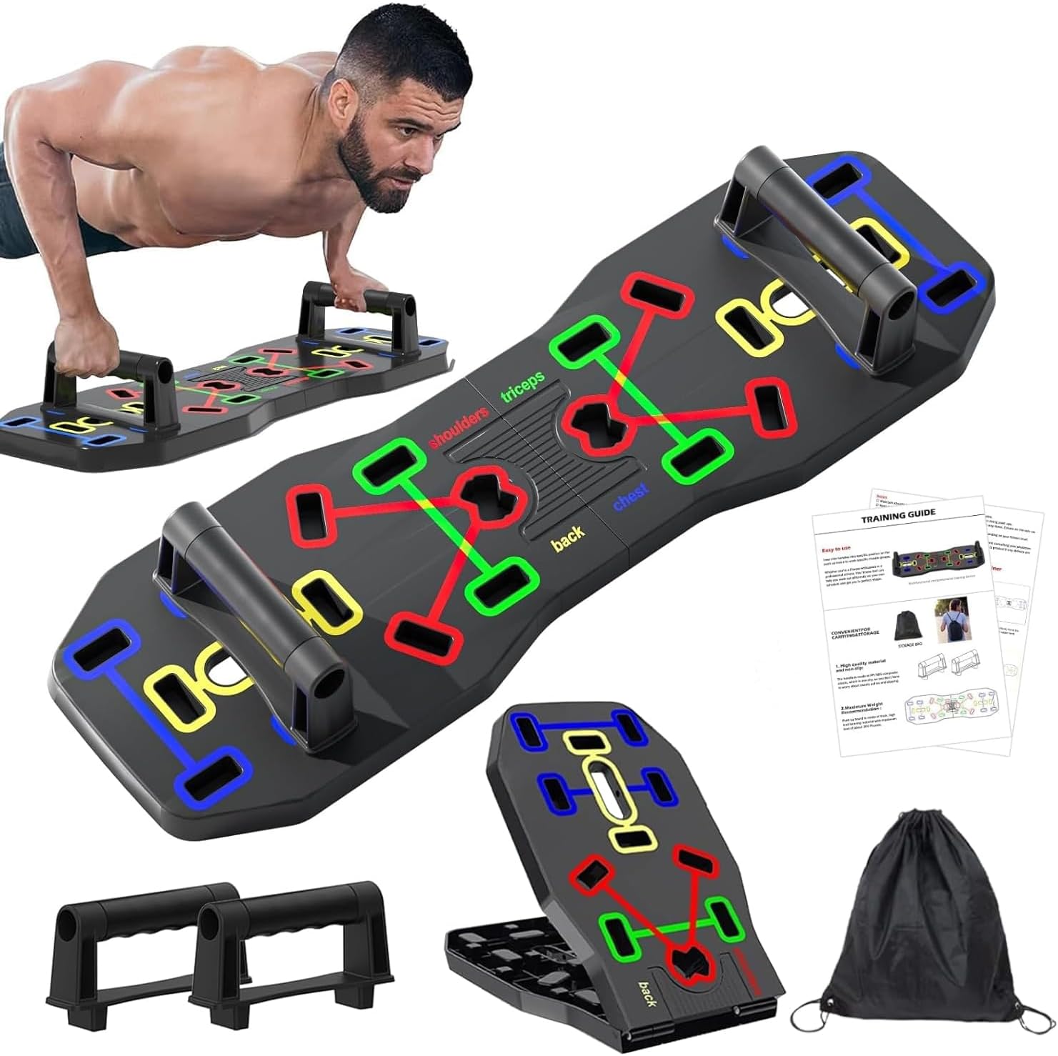 AERLANG Push Up Board, Foldable 10 in 1 Push Up Bar with Resistance Bands